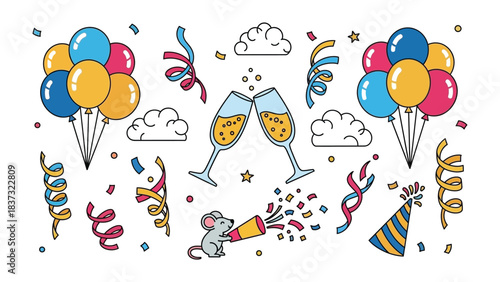 Celebration Party Elements: A vibrant illustration showcasing the elements of a celebration. perfect for evoking a sense of festivity and joy.