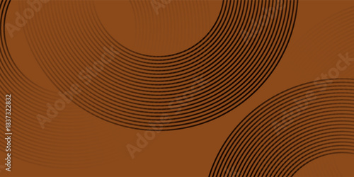 Brown background with black circle halftone abstract. 3D line circle stripes. Vector illustration. Modern eps 10.