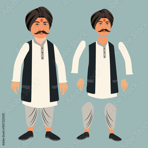 Indian younger man With Cartoon Character Set Indian Young boy Character for Animation