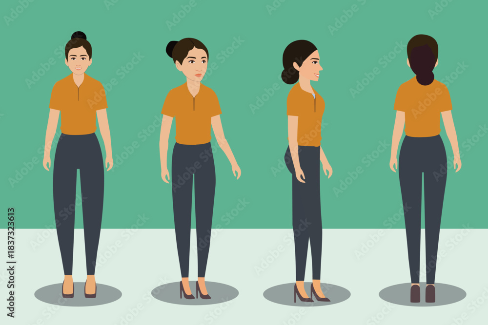 Fototapeta premium Indian Woman With Cartoon Character Set Indian Young Female Character Multiple Poses for Animation