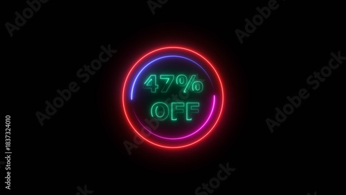 47 percent off discount offer sell icon illustration. Up to 47% off neon text background.
