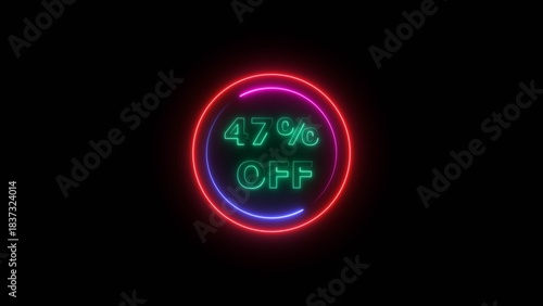 47 percent off discount offer sell icon illustration. Up to 47% off neon text background.