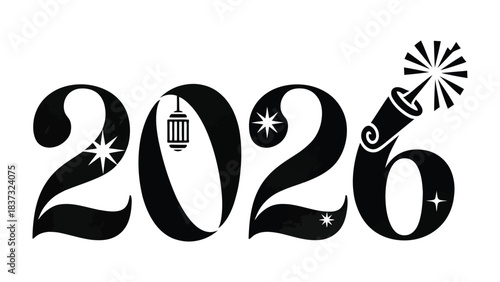 New Year 2026 Celebration: An artistic and festive display, the number 2026 is ingeniously composed with celebratory elements such as sparklers, and decorative ornaments.