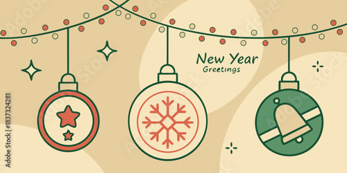 hanging christmas icons and new year greetings