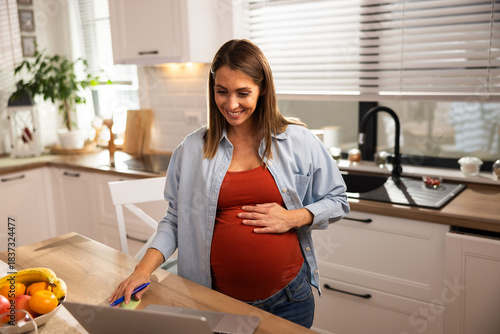 Photography Pregnant Woman Listening To Online Classes