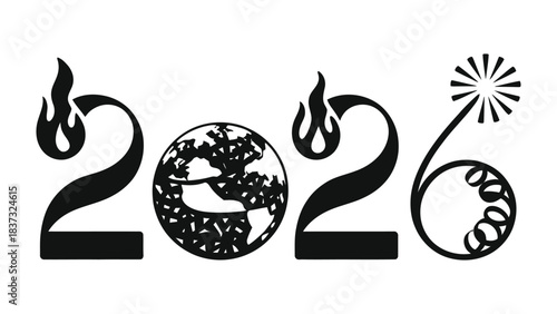 2026: A Conceptual Representation of the Future: An artistic illustration depicting the year 2026, where the 0 transforms into the earth, symbolizing global challenges and opportunities.