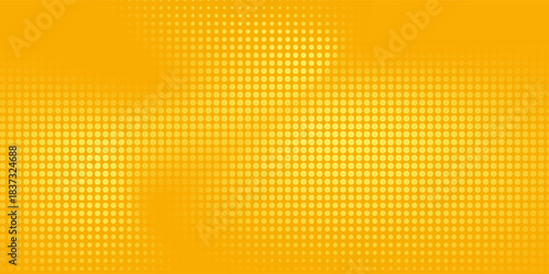 Yellow dots halftone pattern. Retro comic orange gradient background. Bright space orange pixelated effect dotted texture overlay