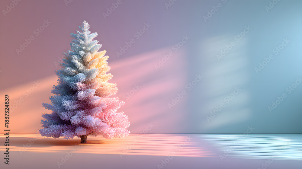 Naklejka premium Christmas tree on a pastel background