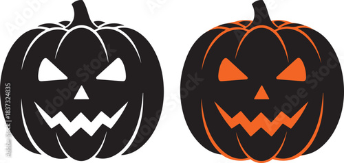 Halloween pumpkin jack o lantern face silhouette icon vector illustration of a evil spooky orange pumpkin