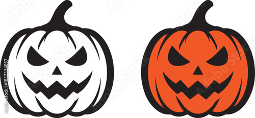 Halloween pumpkin jack o lantern face silhouette icon vector illustration of a evil spooky orange pumpkin