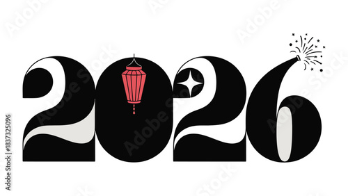 Year 2026 Celebration: A stylish design showcasing the year 2026, incorporating a decorative lantern and festive elements that evoke a sense of anticipation and celebration. 