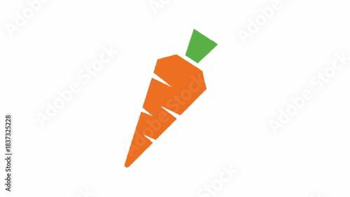 Illustration of a vibrant orange carrot with green top on a clean background from a straightforward viewpoint