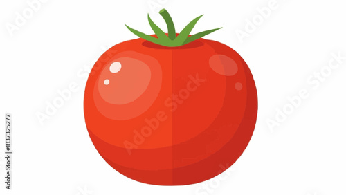 Fresh, Ripe Red Tomato with Green Stem - A Close-Up Vector Illustration of a Healthy Ingredient