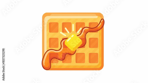 Golden brown waffle with melting butter and a drizzle of syrup, a delicious breakfast treat