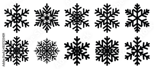 Black and white festive snowflake vector icon set and New Year 2026 holiday concept set