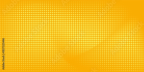 Yellow dots halftone pattern. Retro comic orange gradient background. Bright space orange pixelated effect dotted texture overlay. Cartoon pop art style with faded gradient pattern