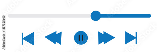 Music or video play bar icon. Modern UI Design Element for Music App Design with Pause, Play, Skip, Favorite, Queue Buttons. Music or video play bar icon on black .