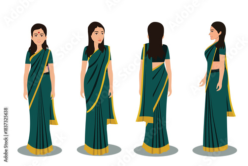 Indian Female Wearing Saree, 2d Character Different poses For Animation