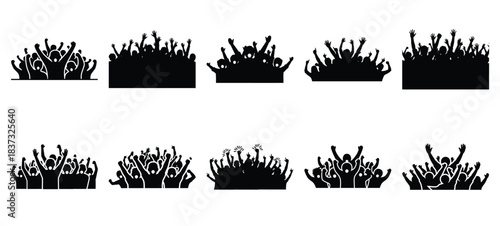 Black and white party crowd cheering vector icon set and New Year 2026 holiday concept set