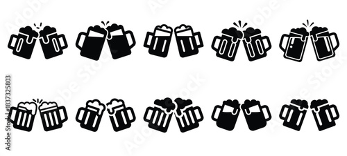 Black and white beer mug toast vector icon set and New Year 2026 holiday concept set