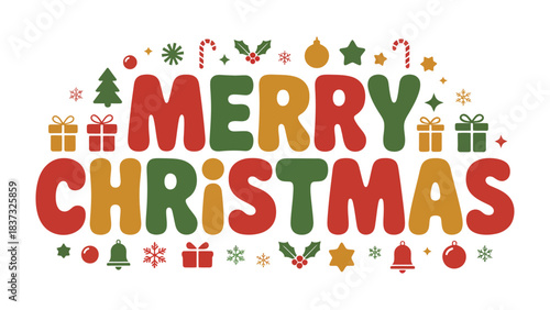 Merry Christmas Typography: Festive holiday greeting, adorned with classic Christmas elements and vibrant colors, celebrating the spirit of the season.