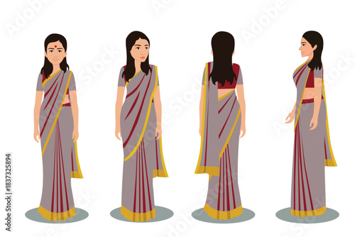 Indian Female Wearing Saree, 2d Character Different poses For Animation