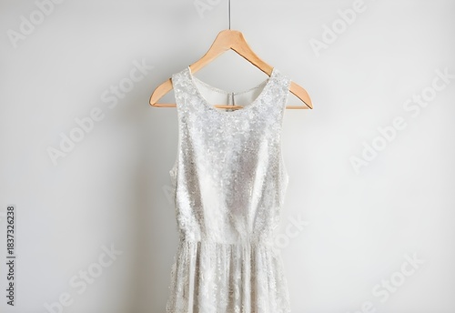 Elegant wedding gowns on hangers and a mannequin in a fashion display