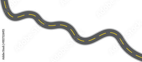 Long Wavy Road Curved Asphalt Highway Top View with Smooth Winding Bends for Maps, Navigation, and Travel Route Design - Vector