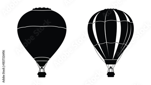Simple black and white illustration of two hot air balloons side by side