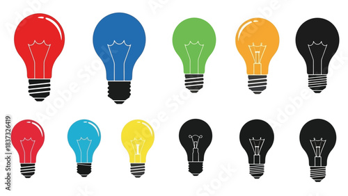 A collection of colorful light bulbs in various shades and outlines