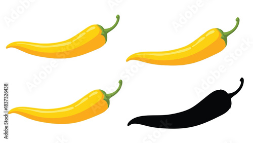 Illustrative depiction of yellow chili peppers and their black silhouette