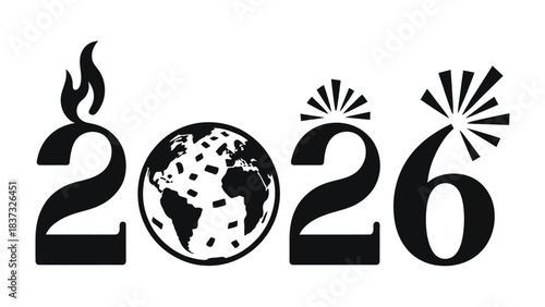 2026: A Graphic Depiction: The year 2026 is presented in a minimalist design, with elements of flame and globe, suggesting future vision and global context.