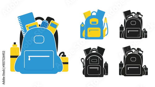 Back to school supplies backpacks notebooks and stationery items illustrated
