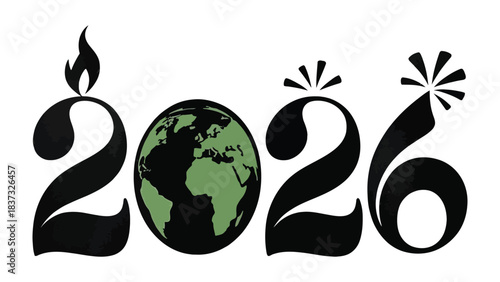 2026: Illuminating the Future of Earth: a creative visual, combining elements of celebration, energy, and the planet. This image symbolizes hope, progress.