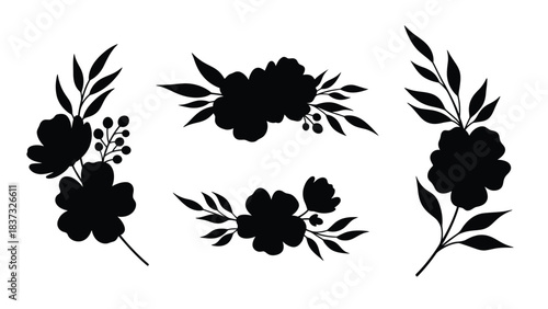 Elegant floral silhouettes a collection of black botanical arrangements