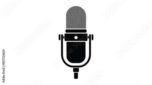 Simple black and white illustration of a vintage style microphone