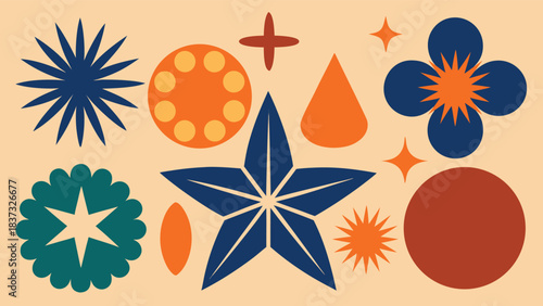 Collection of star and flower shapes. All objects are isolated.