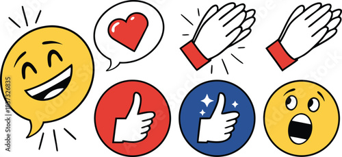 Emoji Social Reactions Icon Set – Like, Love, Wow, Laugh, Sad, Angry | Colorful Digital Emoticon Pack for Social Media, Chat Apps, UX UI Reactions, Notifications, Stickers, and Web Design