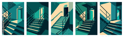 Liminal Space Staircase Illustration with Shadows and Light