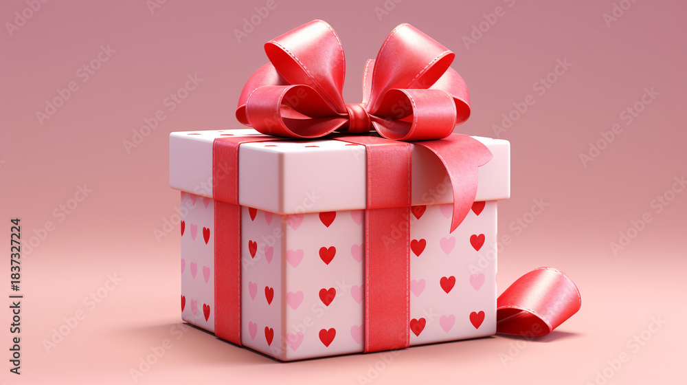 Obraz premium Beautifully wrapped gift box adorned with a festive red bow, perfect for celebrations and expressions of love.