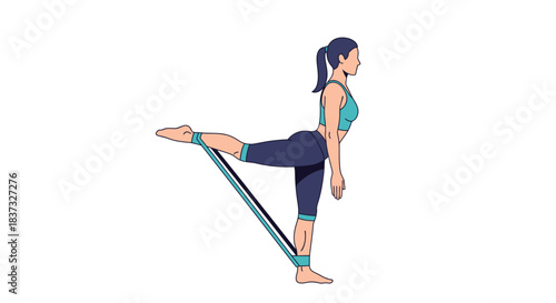 Woman exercises with resistance bands for leg strength in a home setting during a morning workout session