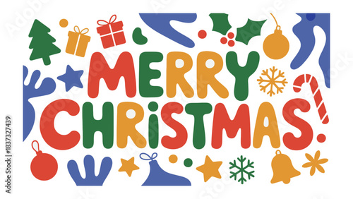 Merry Christmas Festive Illustration: A vibrant and joyful illustration spells out Merry Christmas! with decorative icons of holiday cheer.
