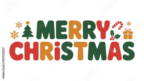 Merry Christmas with Festive Elements: A joyful greeting with festive design, filled with delightful symbols, setting the tone for holiday cheer. 