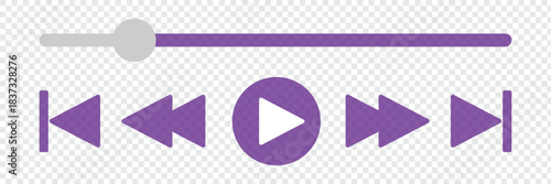 Music or video player interface vector template of media app UI. Digital player monochrome progress bar for music, video, radio, podcast or online streaming with media control and navigation buttons. 