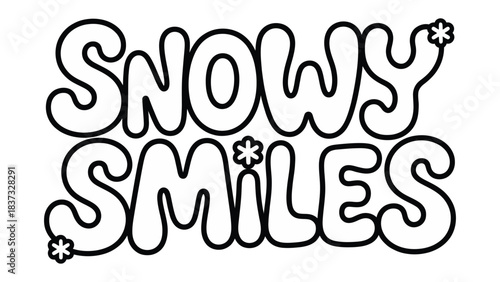 Snowy Smiles Typography: A playful typography design spelling Snowy Smiles, evoking winter charm with stylized snowflakes accentuating each letter. 