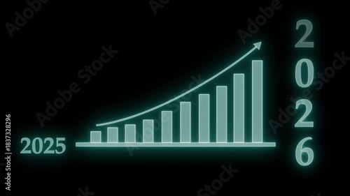 Glowing Bar Chart with Upward Trend for 2025 to 2026 Animation