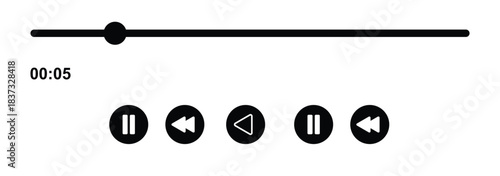 Music or video player interface vector template of media app UI. Digital player monochrome progress bar for music, video, radio, podcast or online streaming with media control and navigation buttons. 