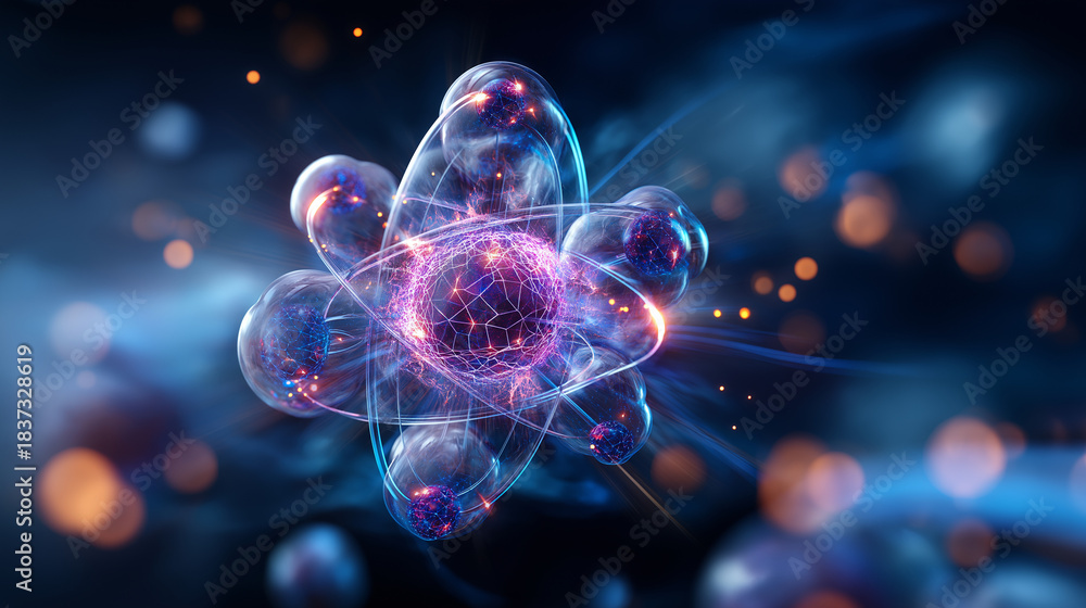 Obraz premium Atom molecule structure, abstract medical concept, science generated display, molecular bonding visualization, chemistry research representation, biological science illustration, t