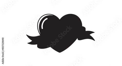 Black heart cloud icon with ribbon silhouette, modern minimalist vector graphic.