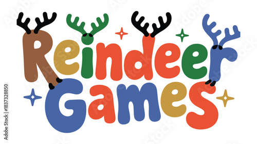 Reindeer Games: Playful and Vibrant Design: A lively graphic with a playful theme is presented, perfect for adding a touch of cheer to projects. Featuring a colorful reindeer and text.